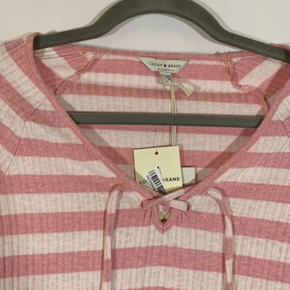 Lucky Brand Pink & White Striped Long Sleeve Top NWT - Picture 3 of 9